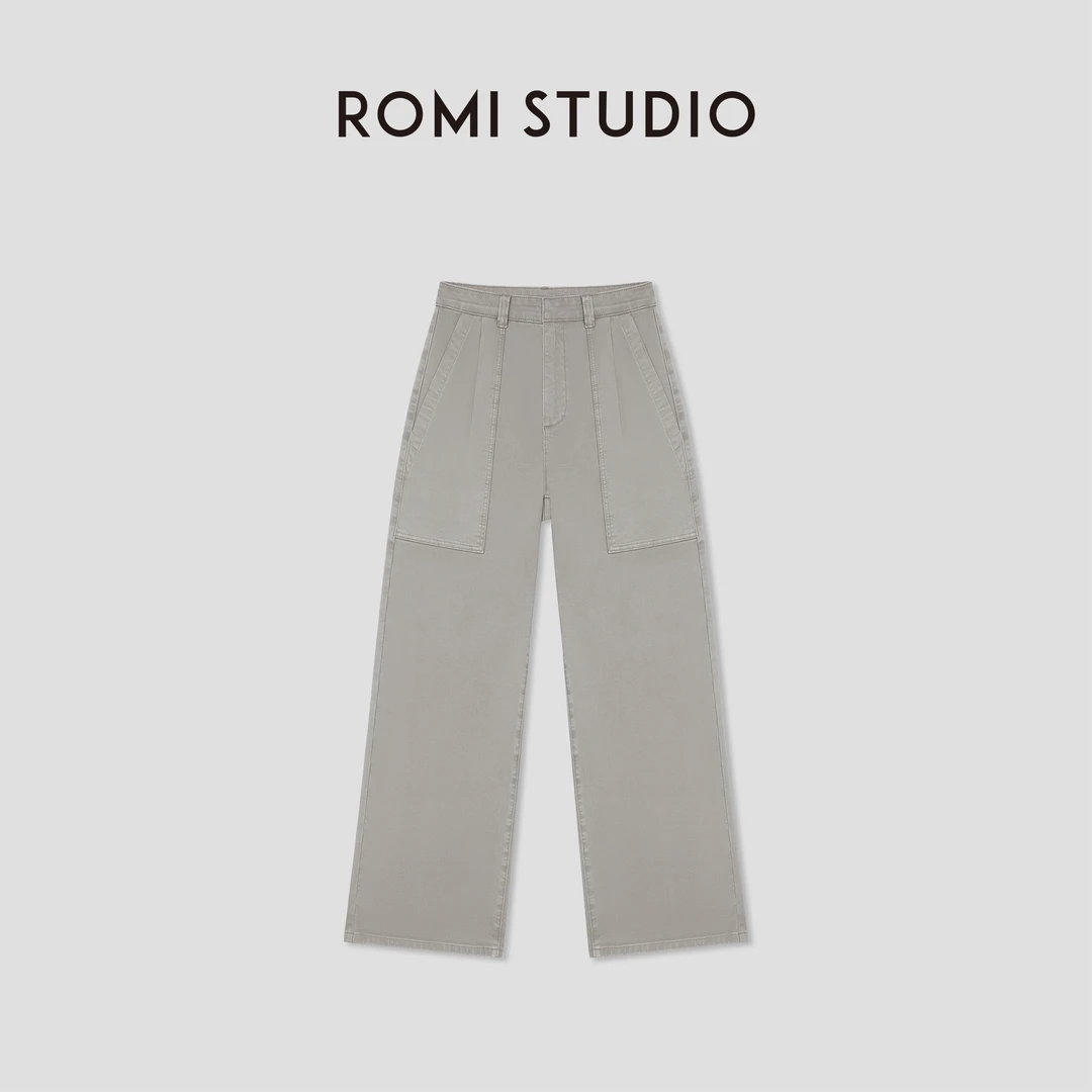 ROMI STUDIO“休闲复古”高支棉竹节肌理明线口袋牛仔裤 RWBLXY1587