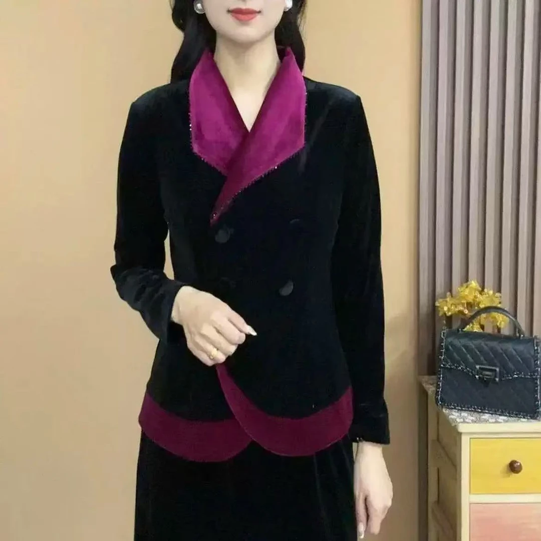2025秋季新款女士长袖丝绒修身显瘦衬衫领开衫气质百搭女人味上衣