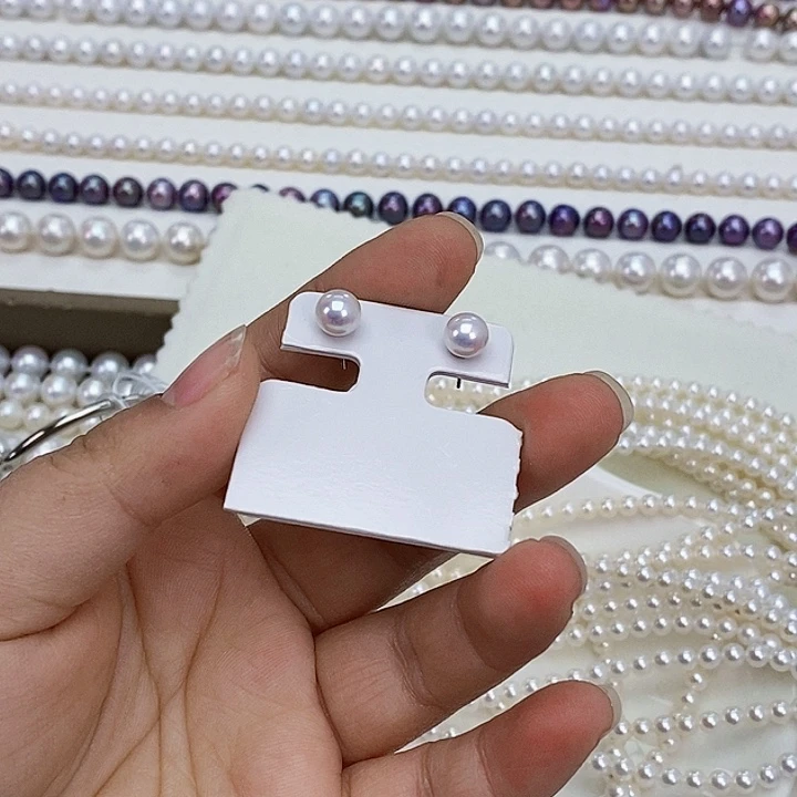 淡水珍珠银S925镶嵌颈饰珍珠耳钉6.7左右正圆无瑕疵极强光