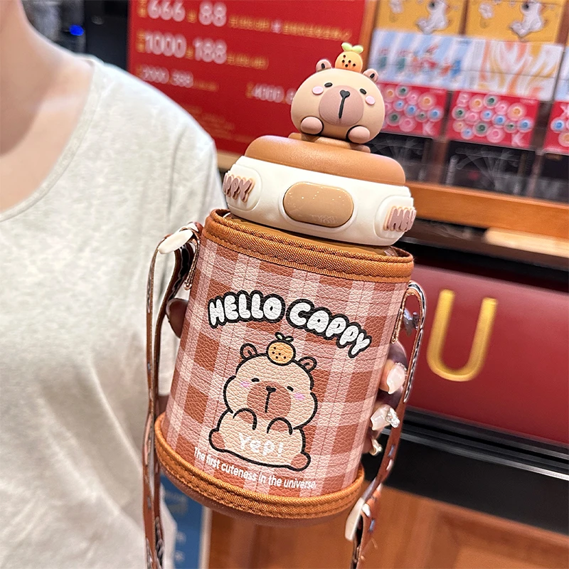 卡皮巴拉保温杯儿童吸管杯6-12岁上学用耐摔幼儿园宝宝学生水杯