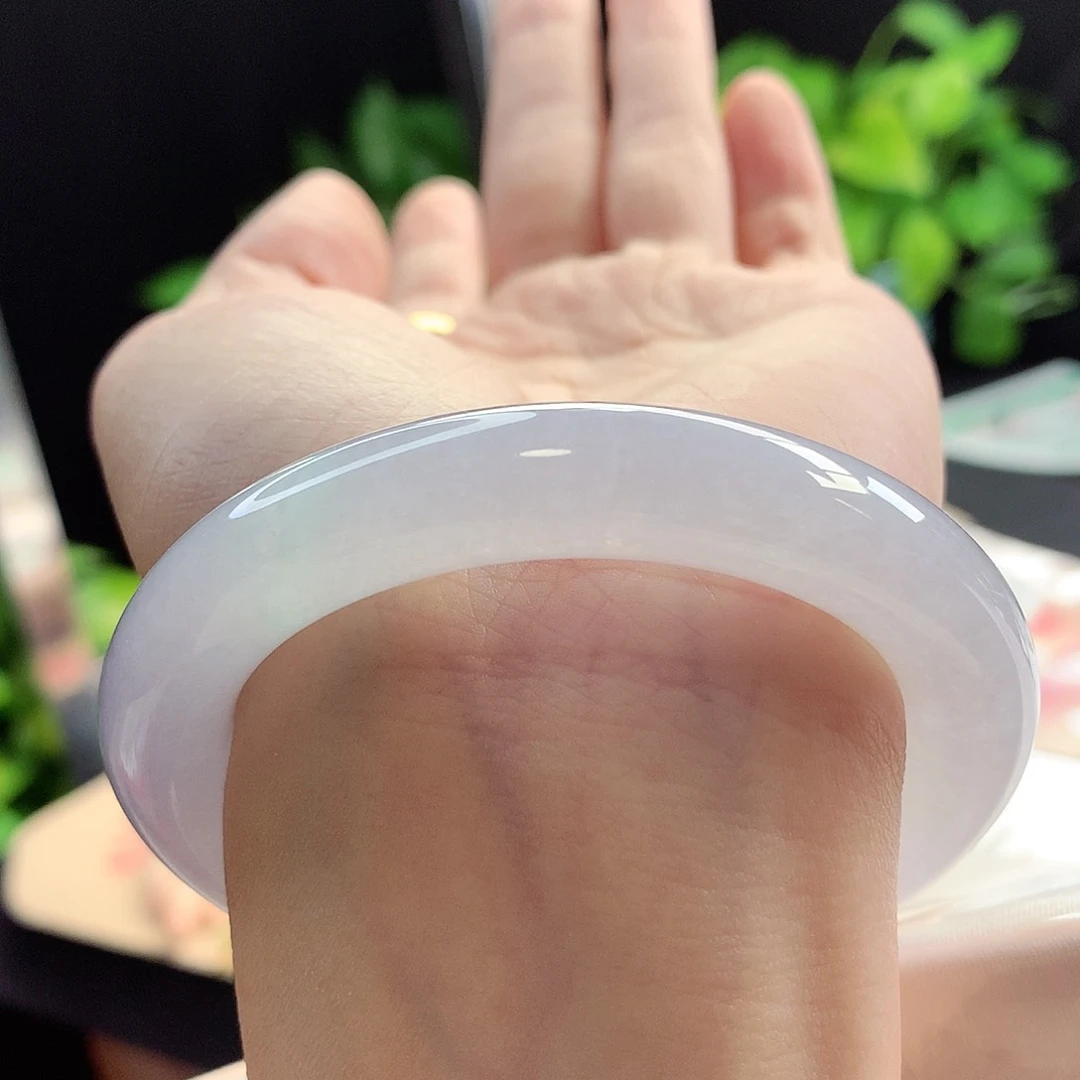 未镶嵌手镯翡翠53-54圈口粉月光冰胶果冻底0毛孔13号