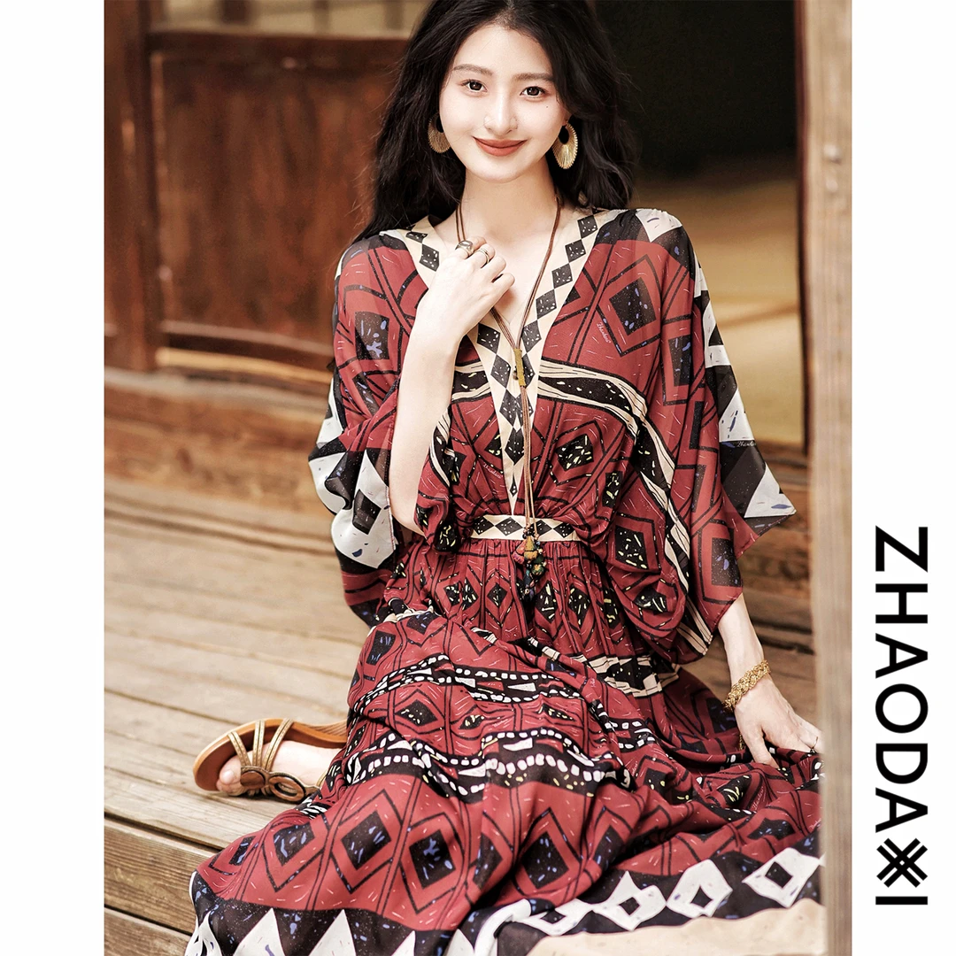 【赵大喜】现货！奢线“摩.洛哥系列”连衣裙 | 100.%真.丝乔其/印花