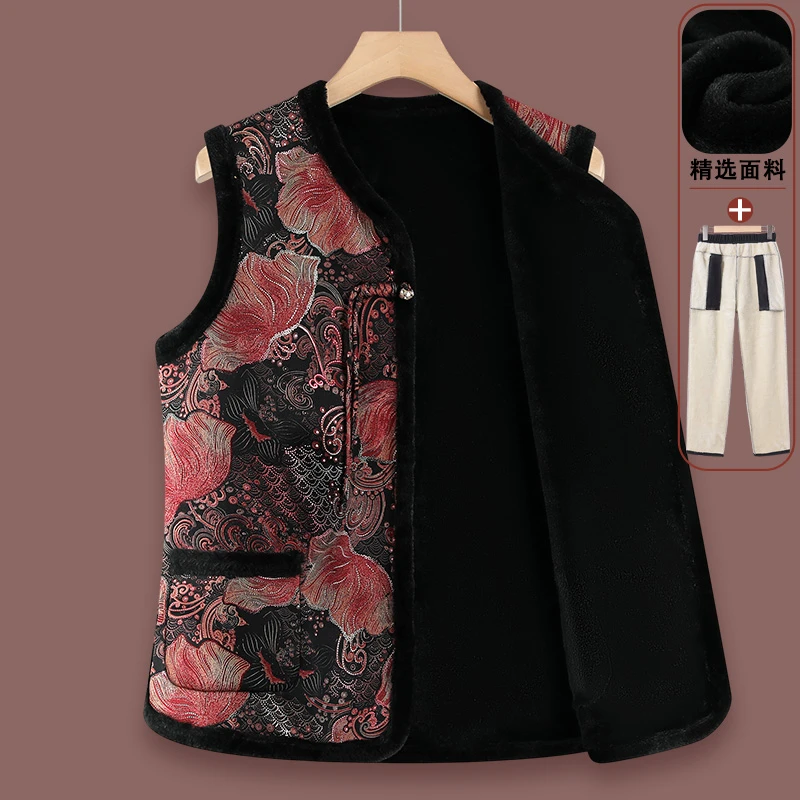 奶奶秋冬装国风加绒加厚坎肩马甲老年妈妈新款上衣老人保暖外套女