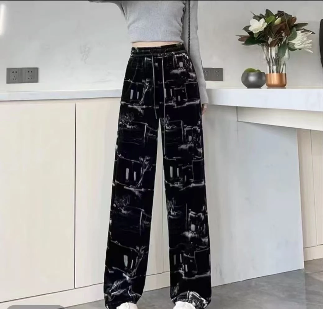 【24185】佳#松紧腰丝绒直筒休闲裤