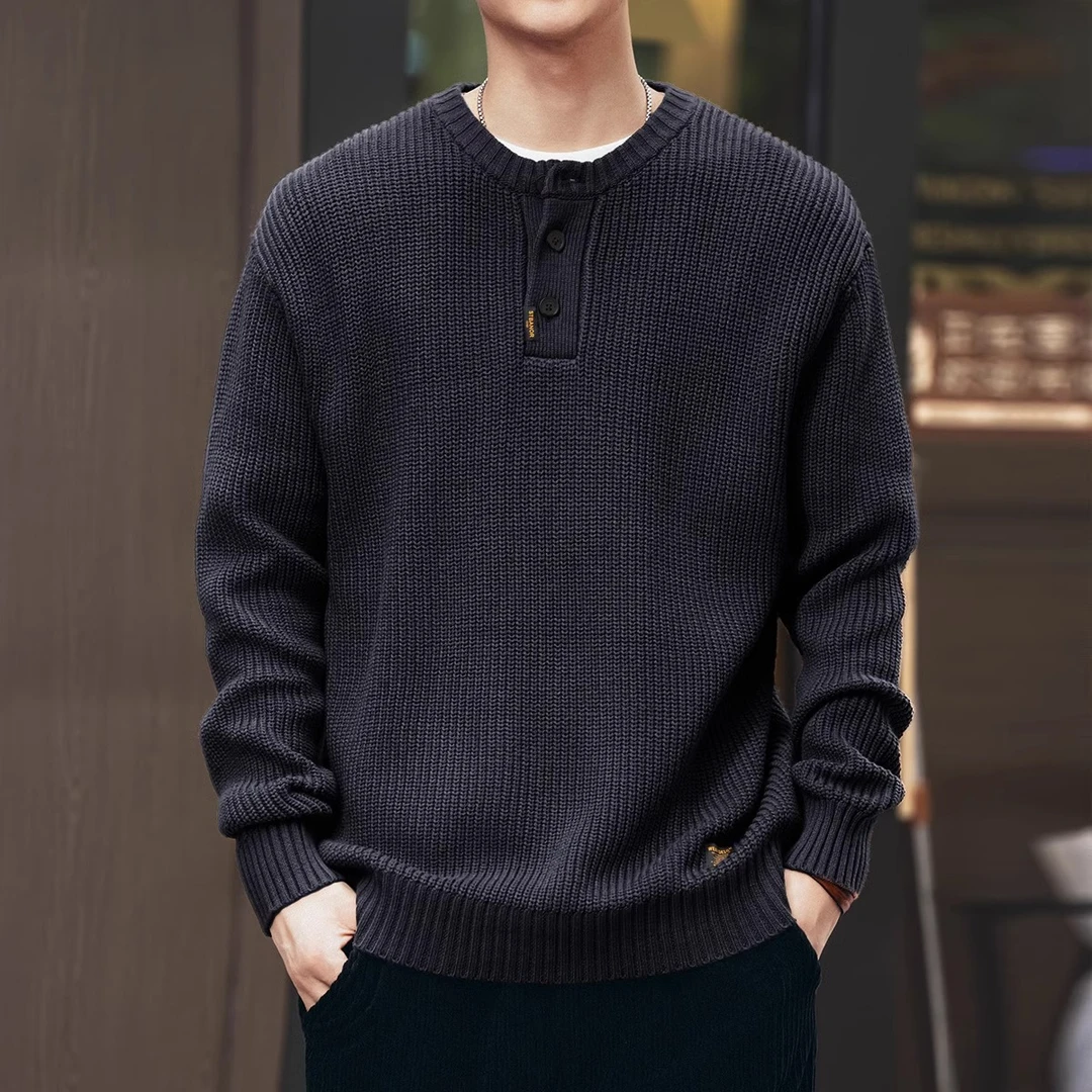淘京贝高端复古针织衫男士2024秋季潮牌宽松慵懒风休闲痞帅毛衣男