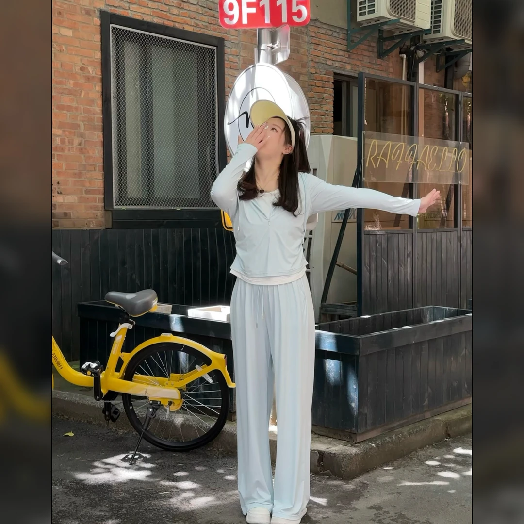 楠序【挪威盛夏】魏魏防晒冰丝清爽透气冰感防晒衣裤两件套 NX13214