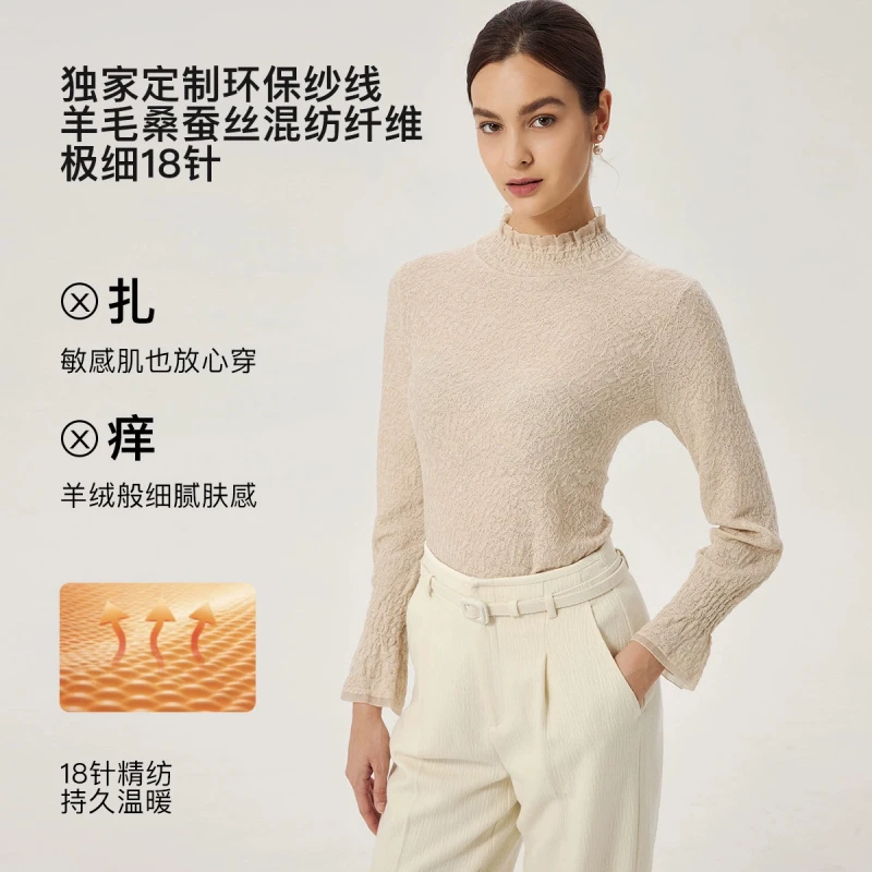 译依YIYI 绮丽之境 蕾丝花型木耳边打底百搭针织上衣秋BEAMY137
