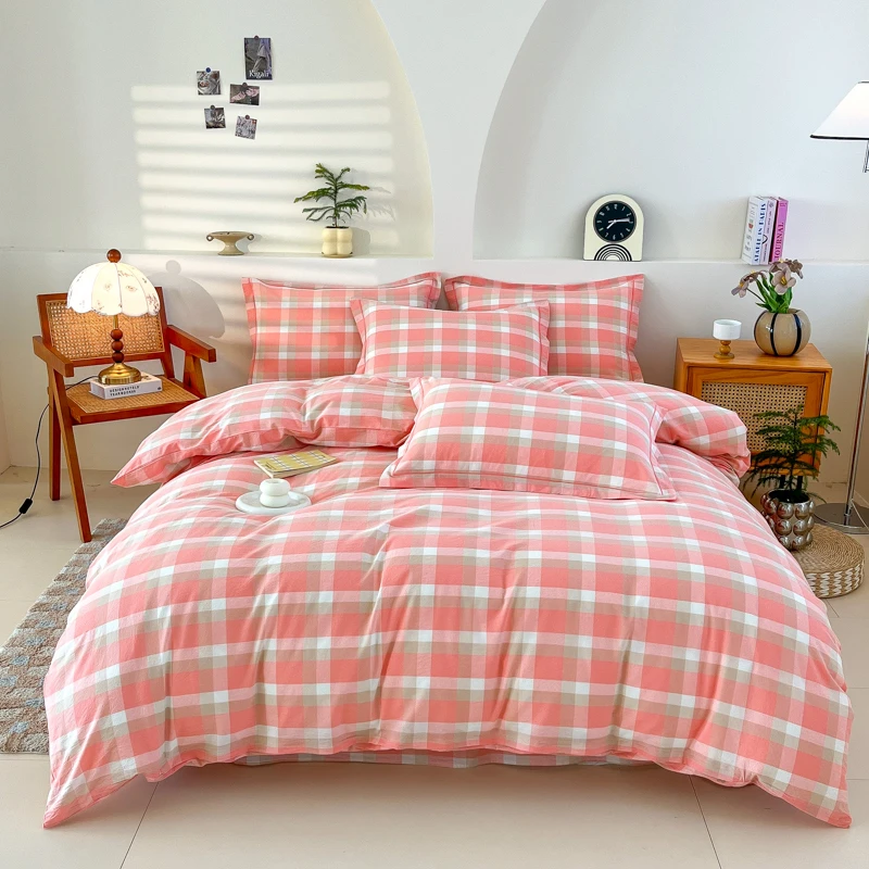 优雅粉格/A类100%色织全棉四件套四件套纯棉100%全棉高档适合裸睡