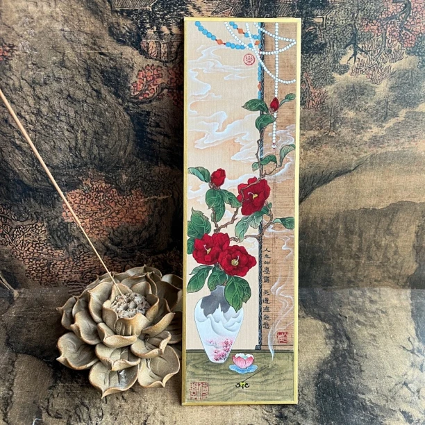 国风桌面摆设装饰画 古风花鸟 仿古装饰画 细绢硬卡 尺寸：8x27cm