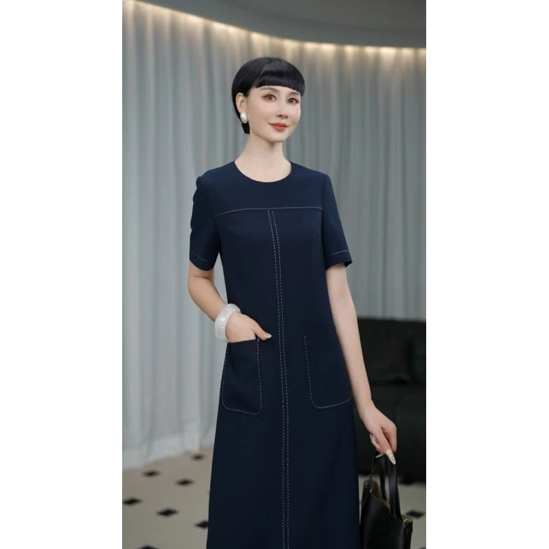 《菱格序》-鹿歌时尚气质直身版连衣裙H5202LA0553