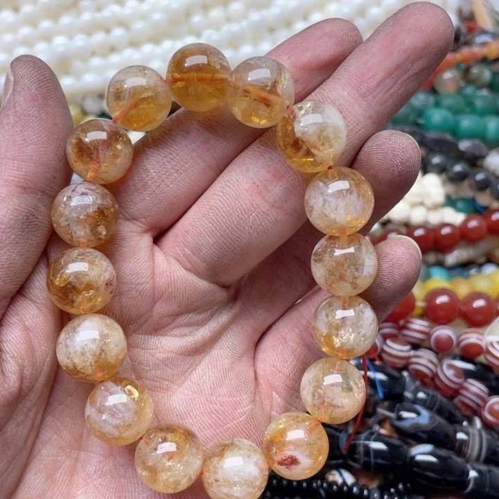 玛瑙/玉髓合金珠宝半成品一条14mm黄塔晶