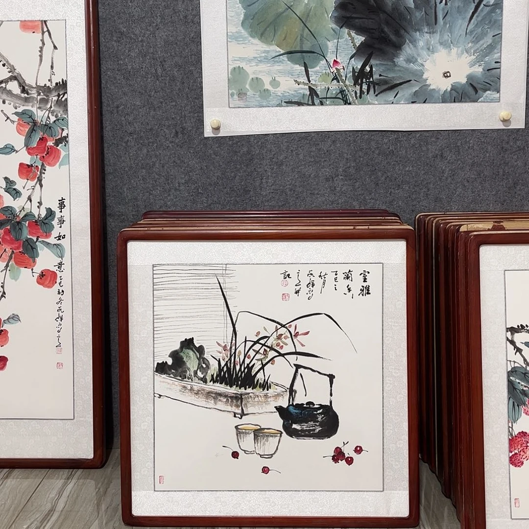 国画书画作品带框63×63