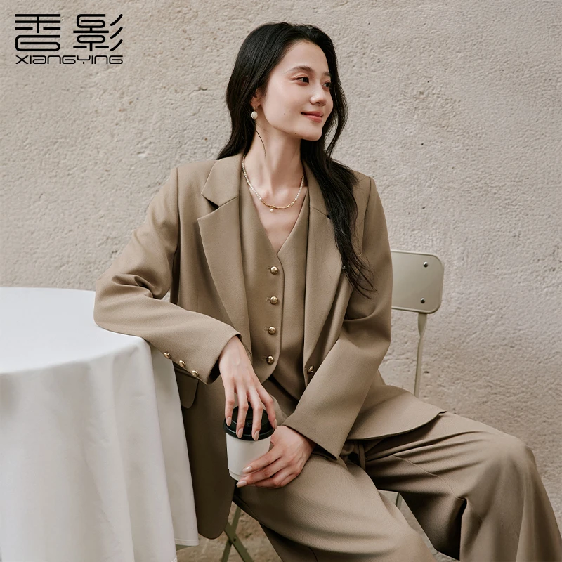 【直播专享】X85A452西装 香影老钱风驼色西装外套女秋季新款含亚