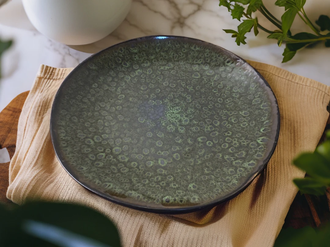 117默认微瑕 复古孔雀绿窑变的大号圆盘12英寸30.48cm有深度