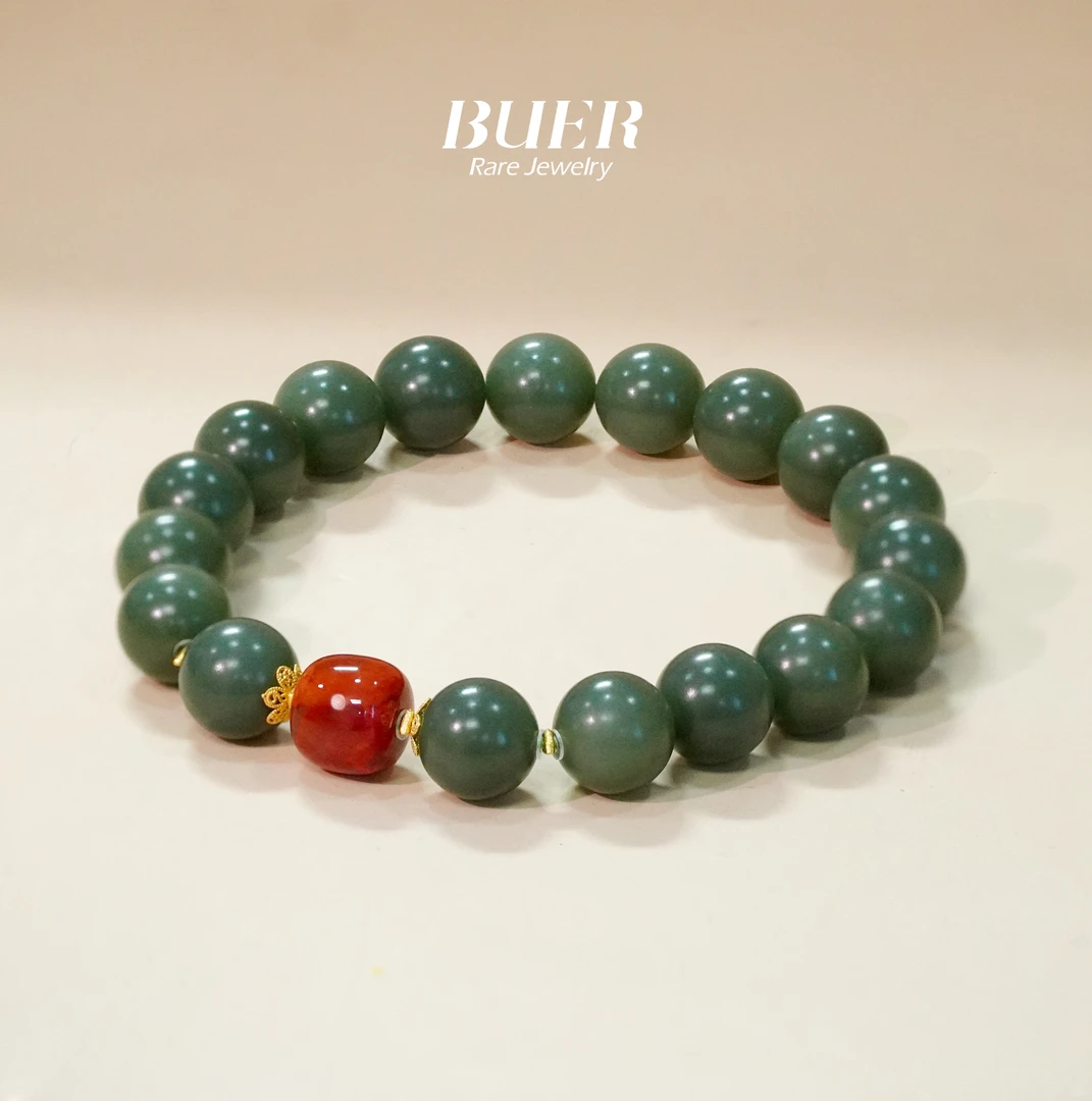 【不二】和田玉碧玉18K金DIY手串10mm+