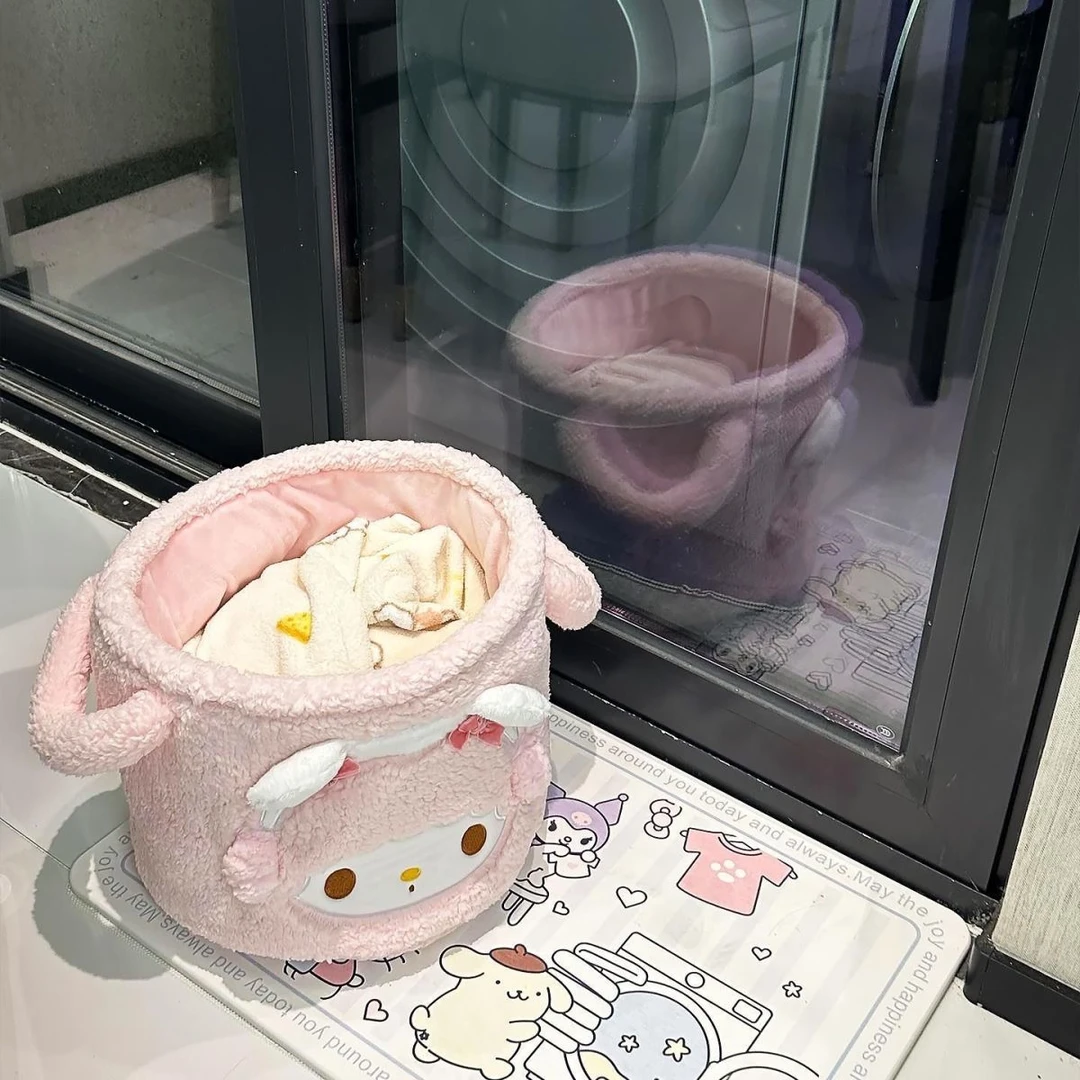 可爱卡通美乐蒂毛绒收纳桶儿童房杂物收纳筐学生宿舍整理杂物篮子