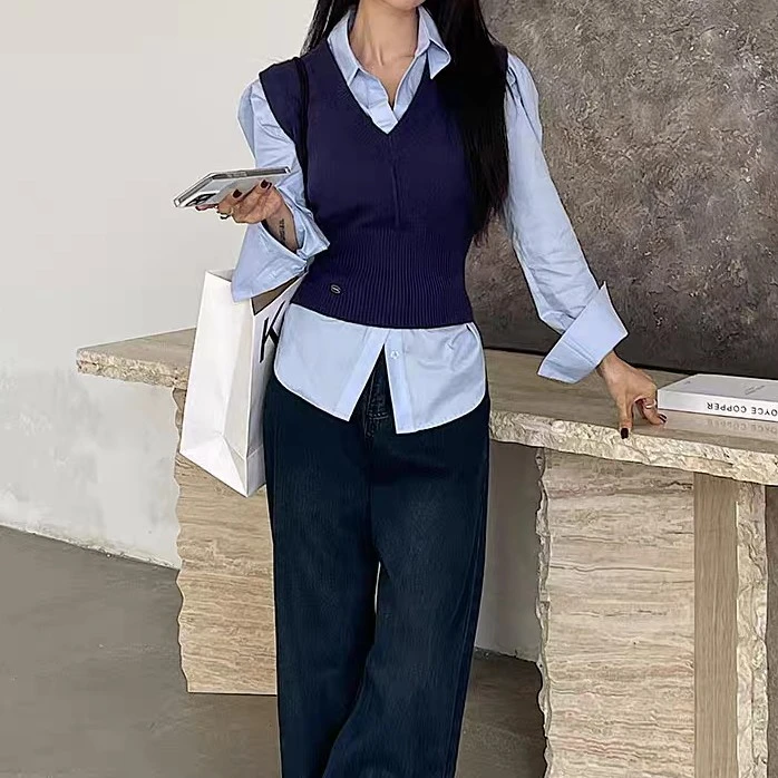 V领显瘦针织马甲7756