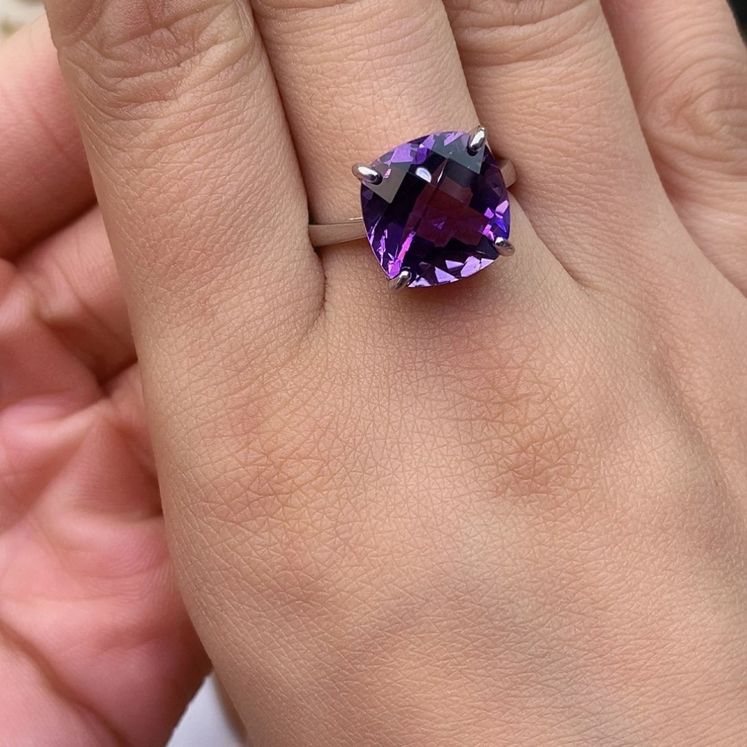 紫晶纯天然无优化紫水晶x银S925镶嵌小**花