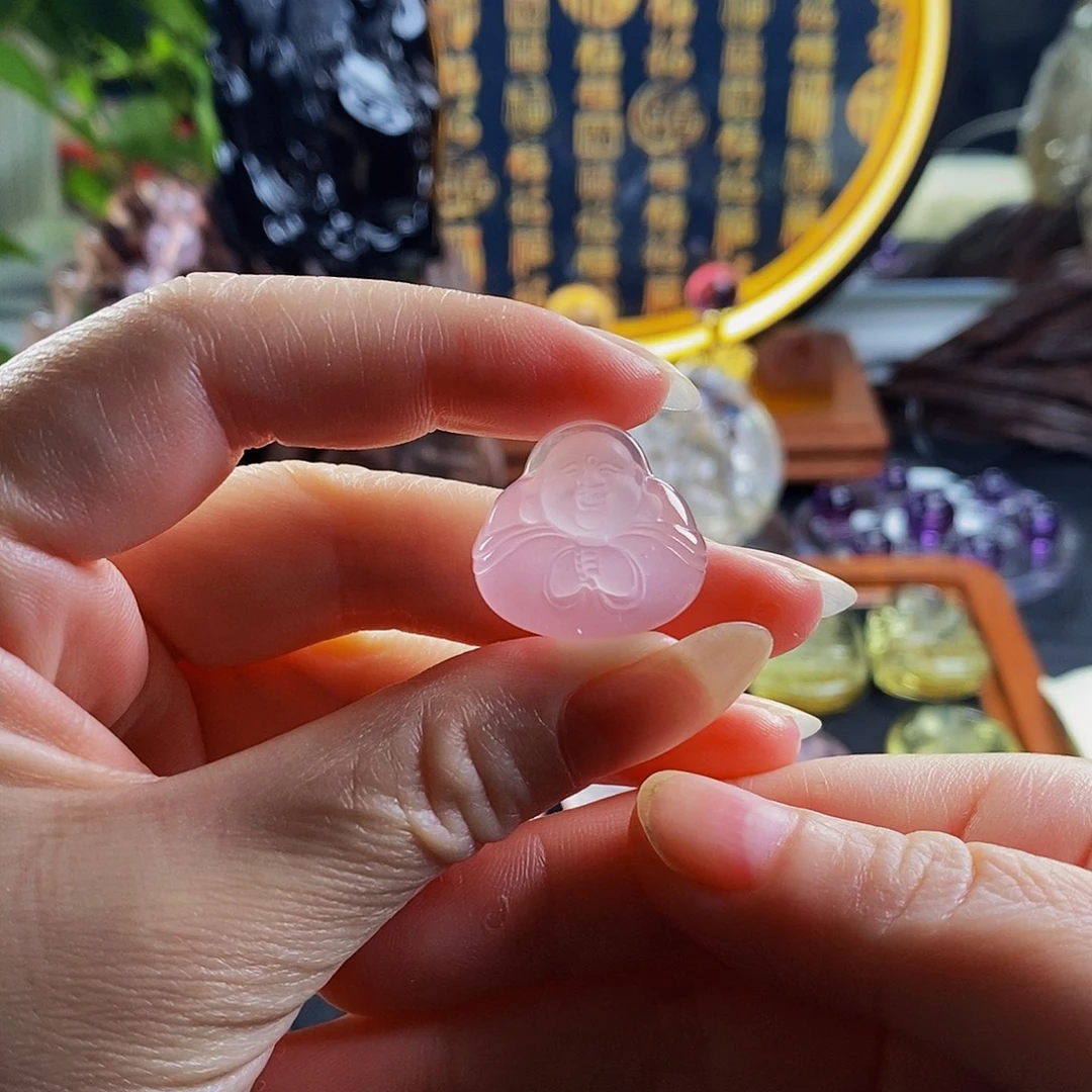 颈饰未镶嵌水晶粉水晶弥勒佛吊坠