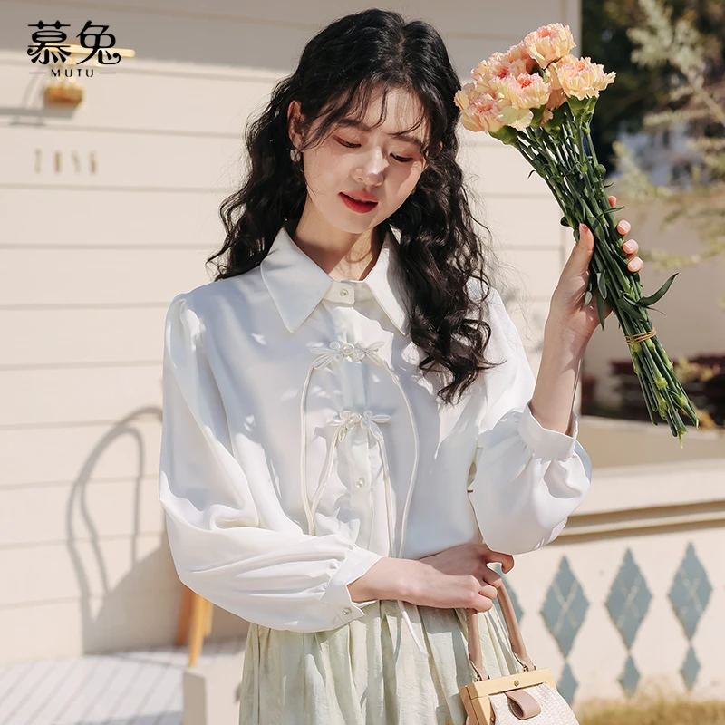慕兔新中式国风盘扣流苏衬衫女秋2024新款独特设计感小众长袖上衣