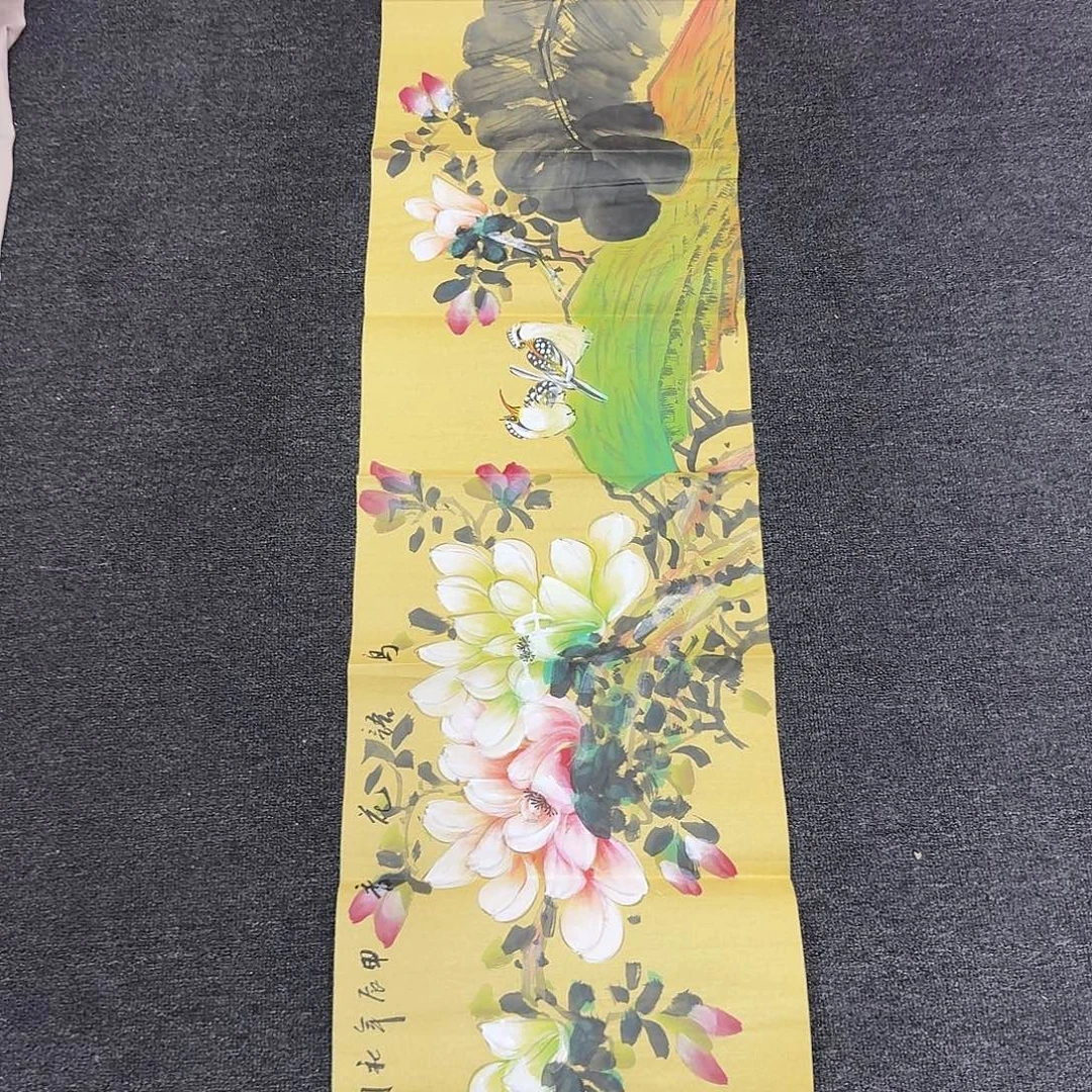 国画四尺对开花鸟