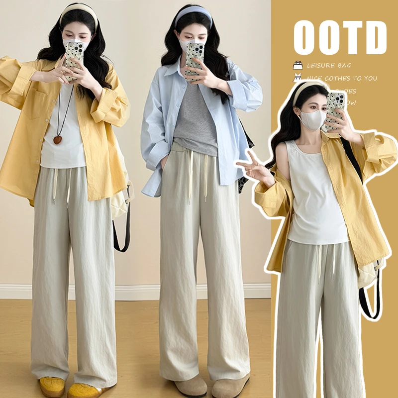 孕妇夏季2025新款百搭简约慵懒风清爽衬衫背心休闲上衣外穿休闲