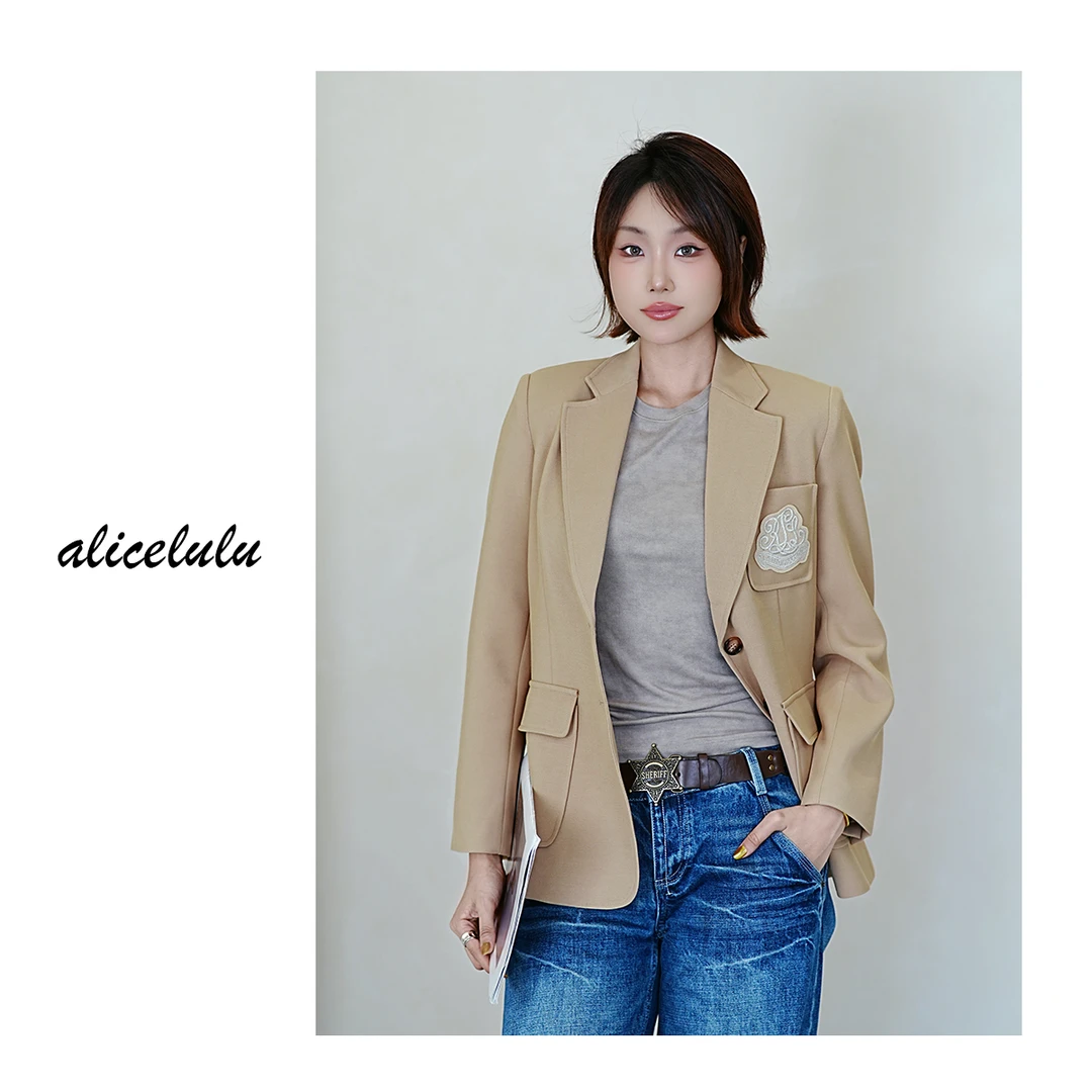 1alicelulu知性短外套女士特调卡其V领利落大方81236Y