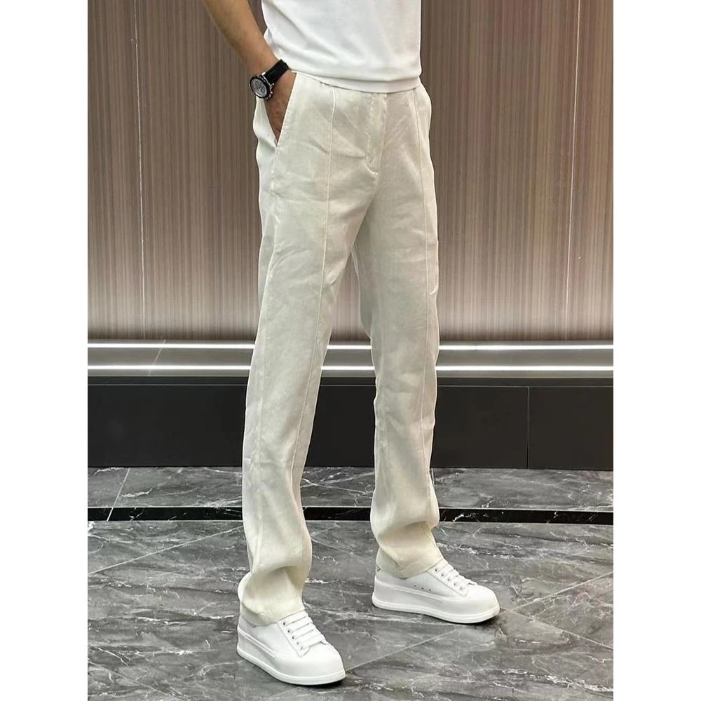 男士高档商务直筒休闲裤夏季透气薄款纯色西裤百搭修身速干长裤男