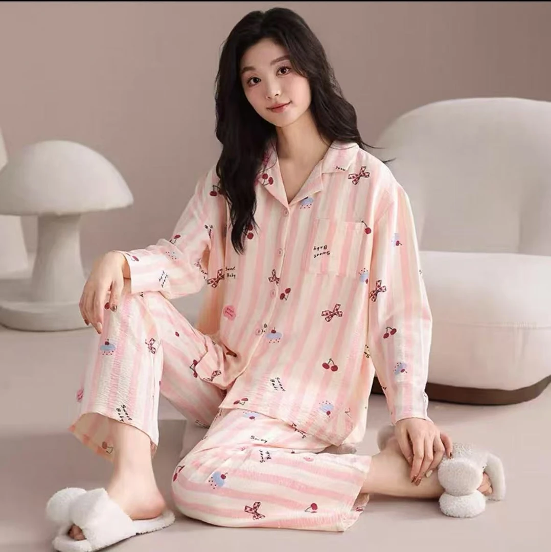 春秋时尚简约透气休闲家居服睡衣套装35958