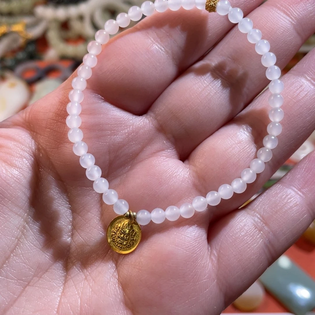 和田玉手链18K金镶嵌