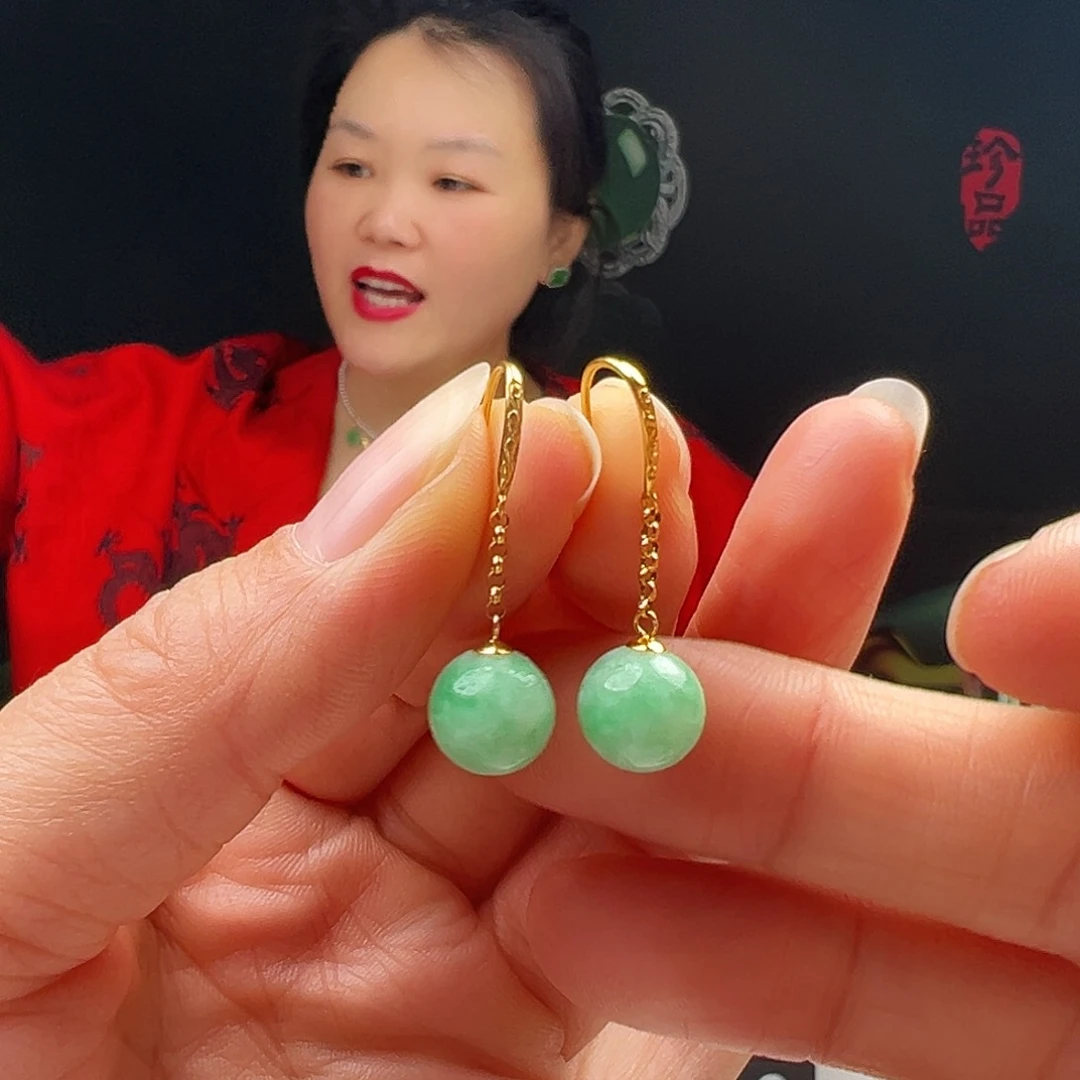 翡翠18K金镶嵌耳饰天然翡翠