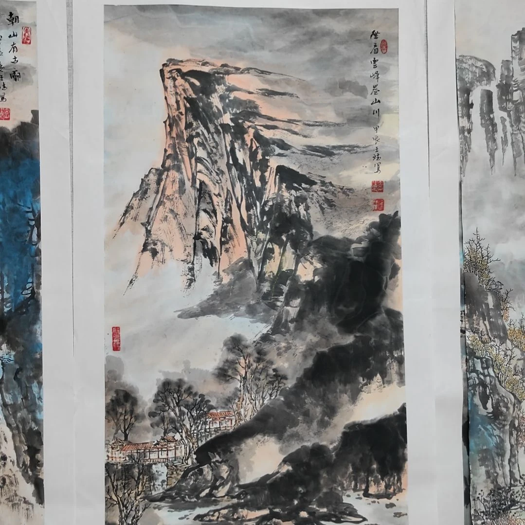国画三尺浅降山水画手绘