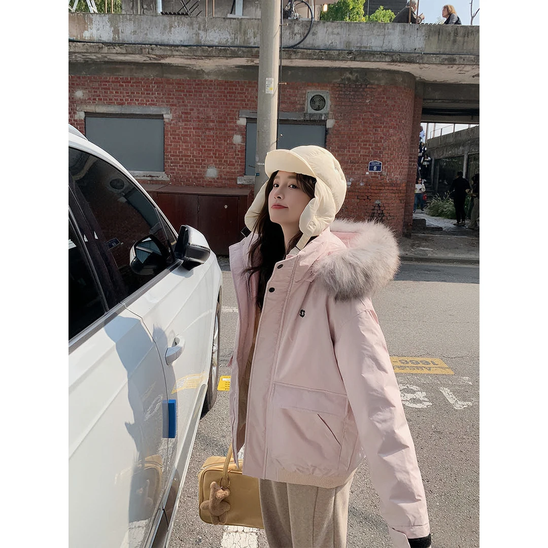 新款冬季外套女款爆款保暖加厚棉服女复古休闲工装风毛领派克服