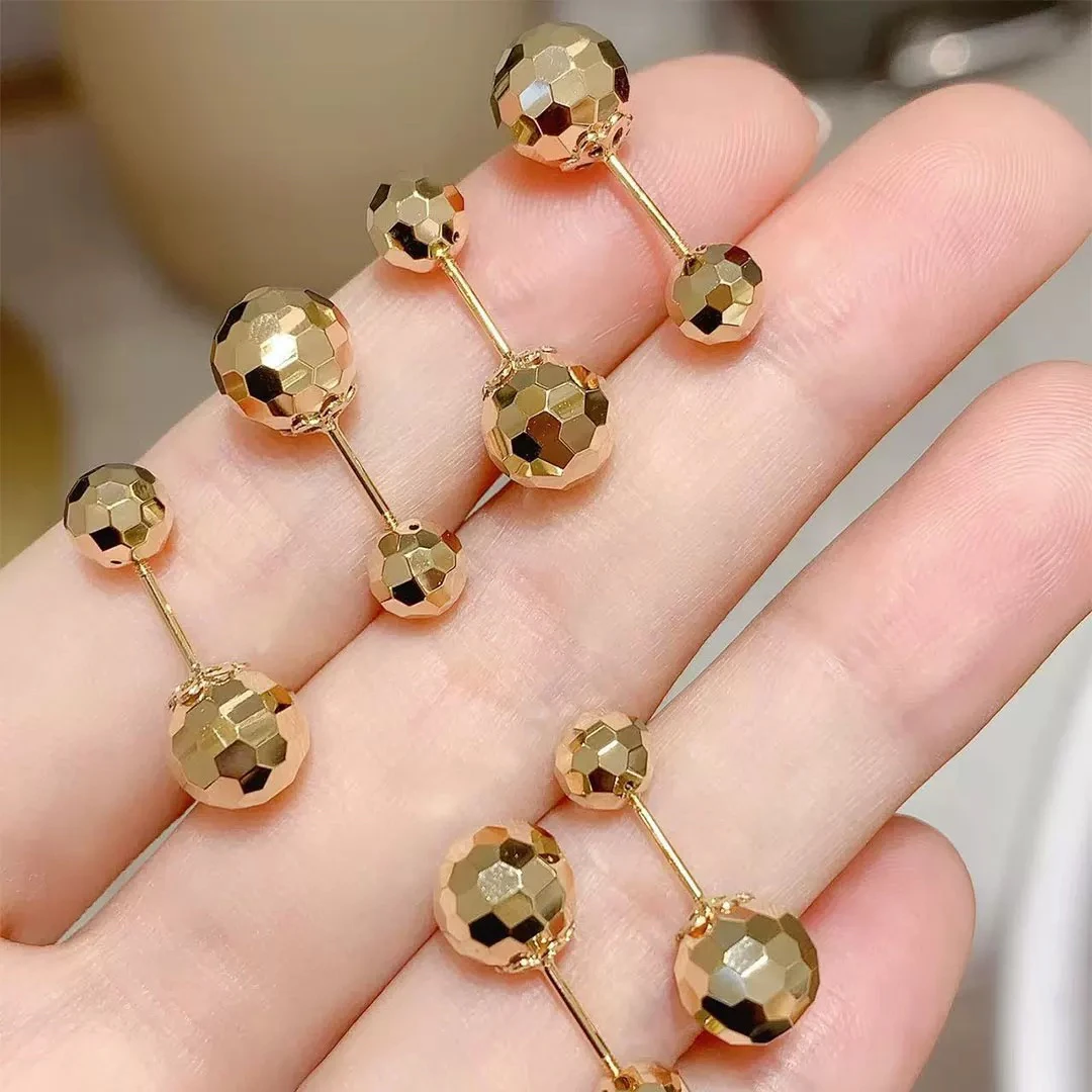 诗牧18K金爆闪车花螺丝耳钉迷你小巧简约百搭耳骨钉镭射两戴