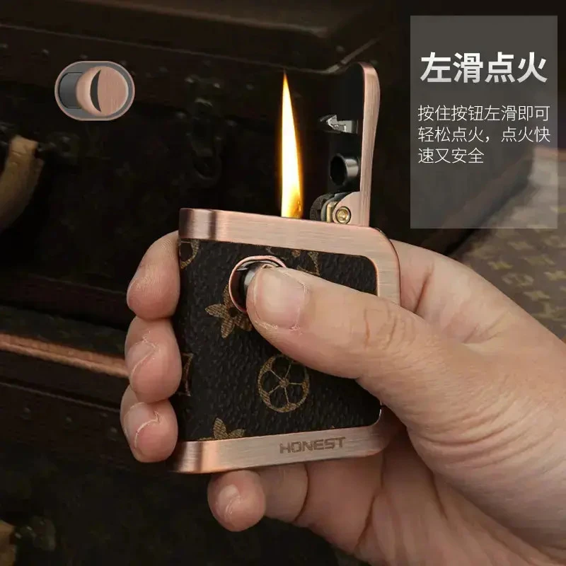 【情人节】专柜轻奢整皮包裹一键按压弹射钱包卡包复古煤油打火机