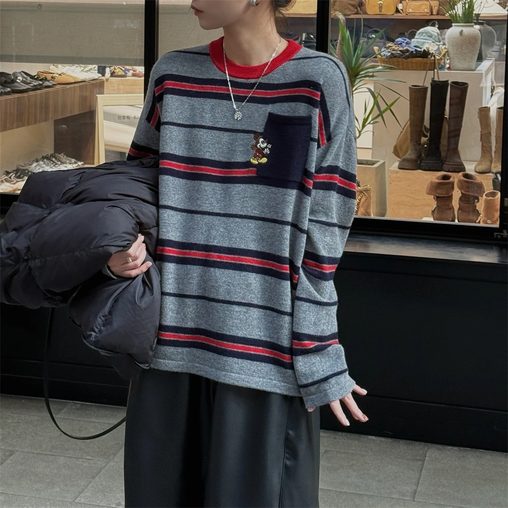 JunJun【小老鼠】拼色条纹简约针织秋冬长袖上衣JJ2647