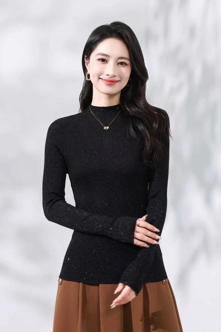 半高领针织衫珠片精纺打底衫打底衫秋冬修身女士77140