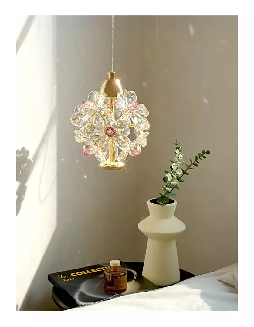 法式轻奢卧室床头K9水晶吊灯中岛台餐厅玄关客厅沙发旁花朵小吊灯