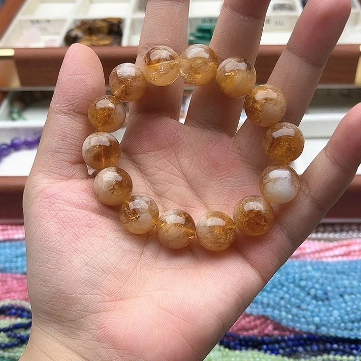 未镶嵌玛瑙/玉髓珠宝半成品一条14mm左右黄塔晶手串