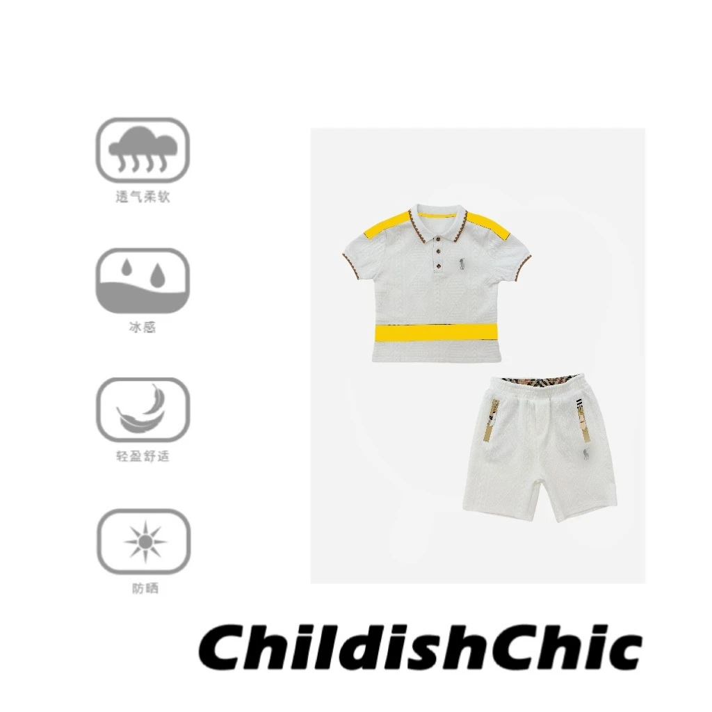 【ChildishChic高定童装】夏季新款轻奢高定冰感短袖儿童POLO衫套装