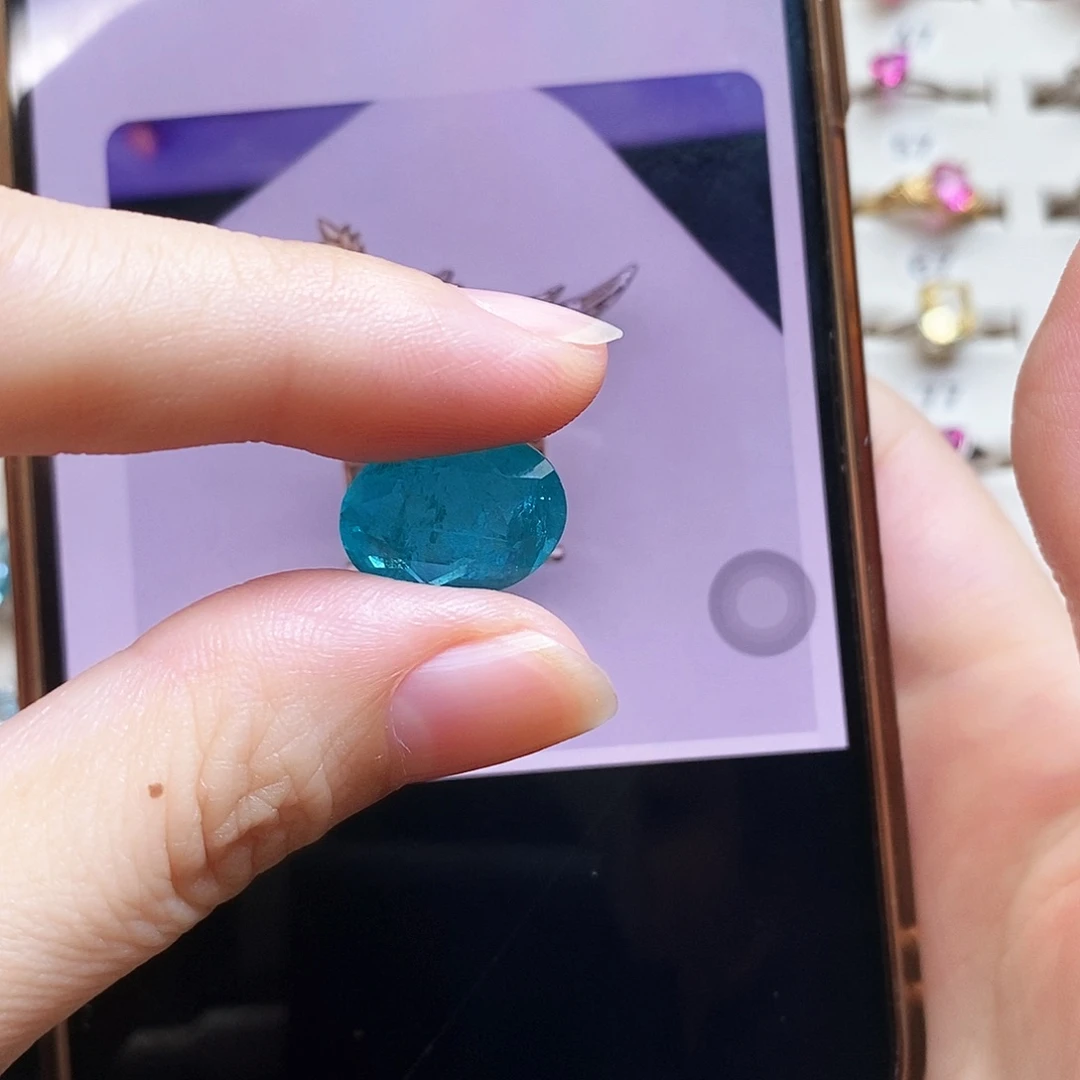 银S925镶嵌戒圈海蓝宝石