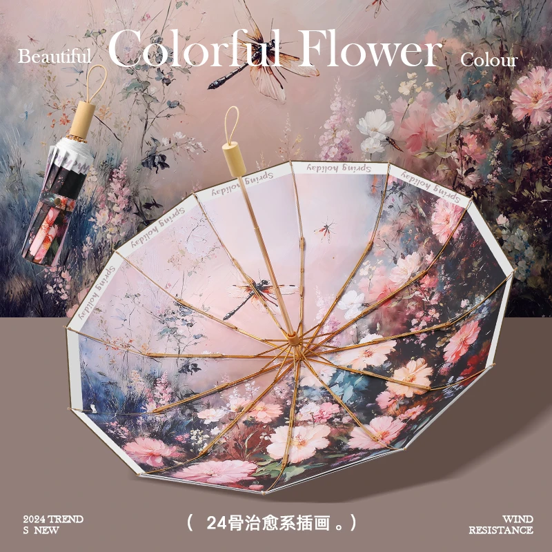 24骨高颜值复古伞女士晴雨两用折叠遮阳伞抗风防晒防紫外线双人伞