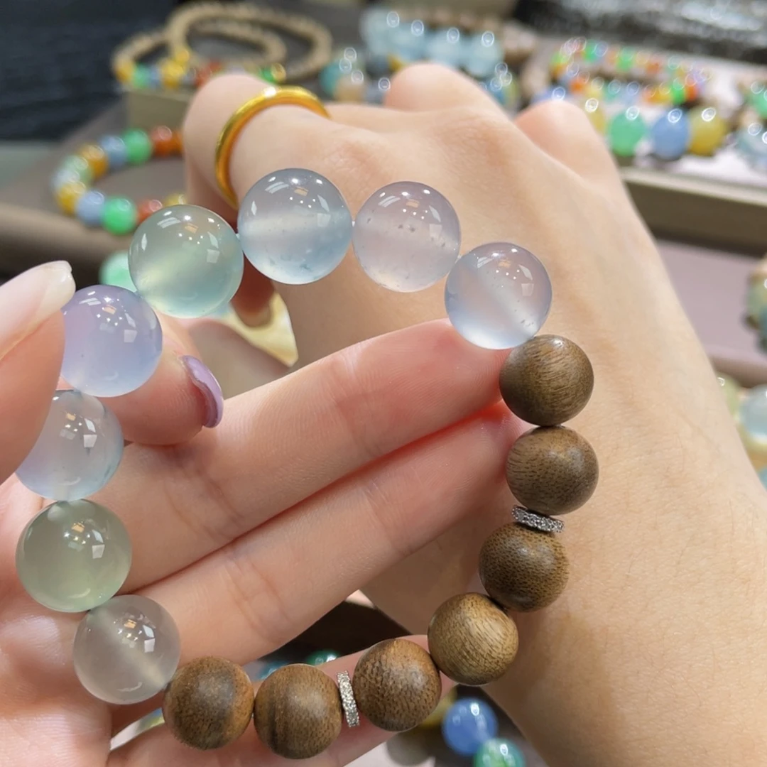 翡翠未镶嵌手链高冰粉卡12.8单颗