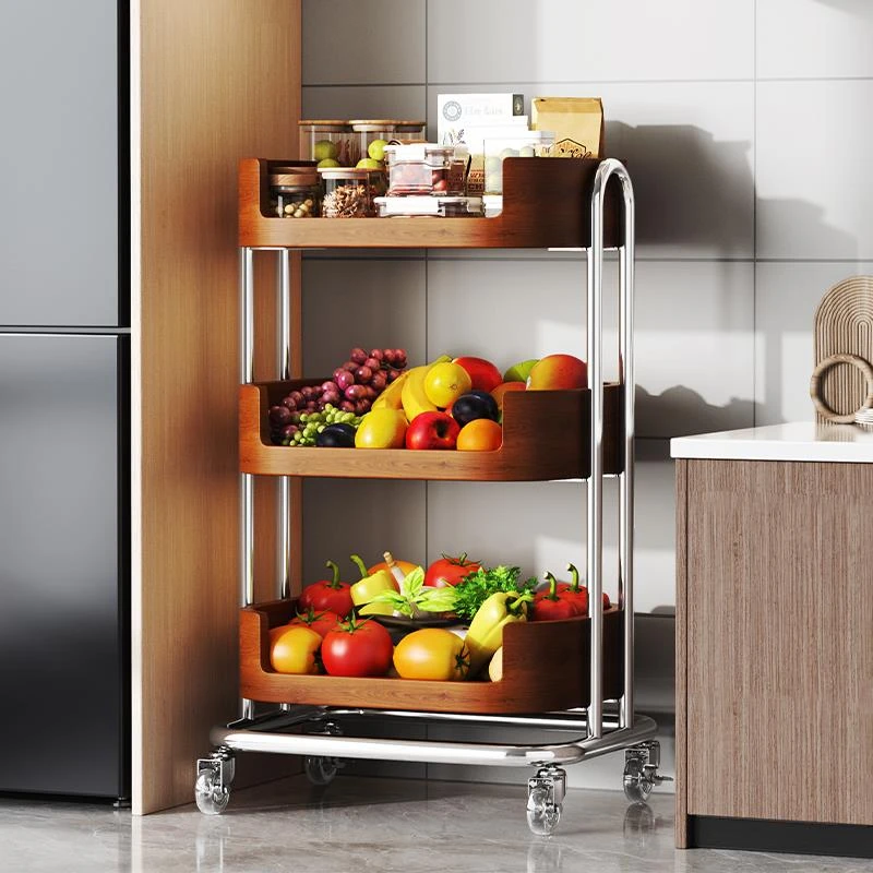 零食小推车中古置物架客厅落地移动厨房果蔬收纳多功能家用餐边柜