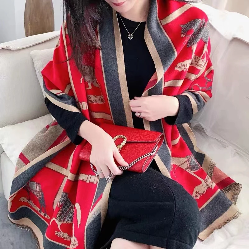 内蒙古厂家直邮女式围巾披肩两用70️190cm民族风小马图案