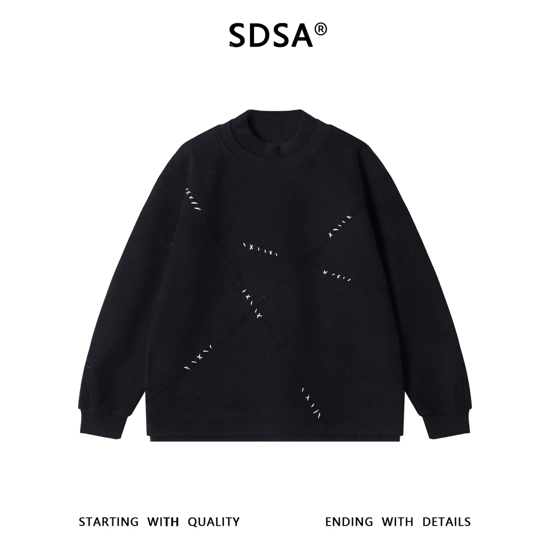 SDSA男士秋冬新款痞帅男装撞色缝线拼接立领卫衣百搭时尚宽松上衣