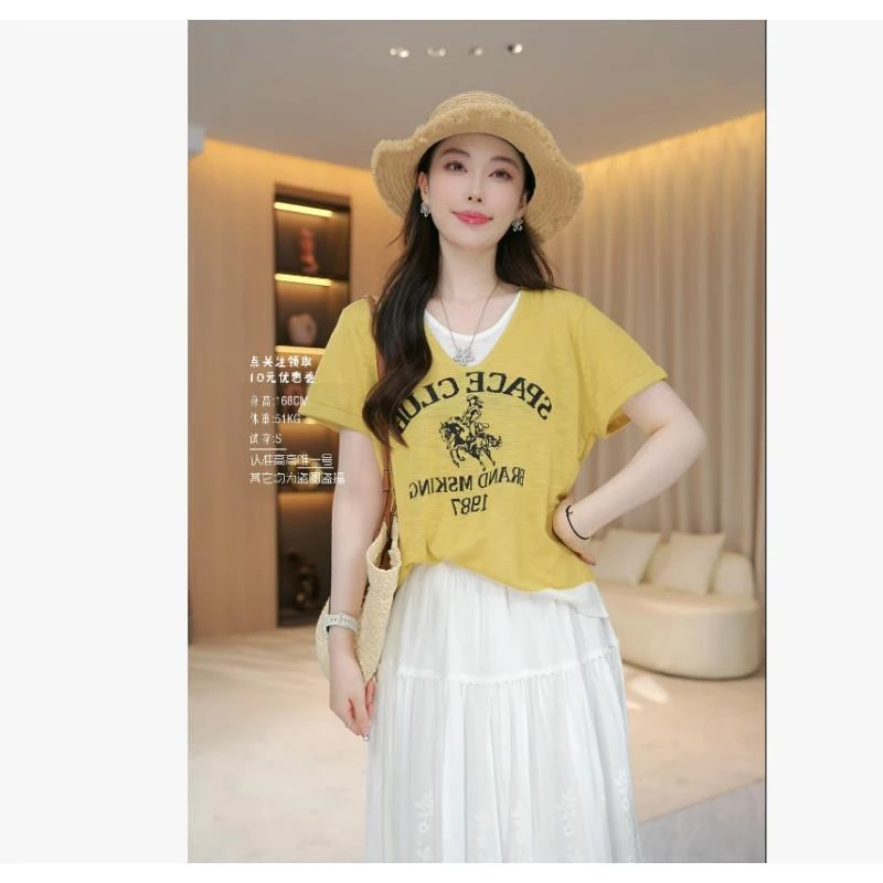 【编织时光】夏季显瘦时尚洋气凤梨图案短袖毛织T恤上衣35767