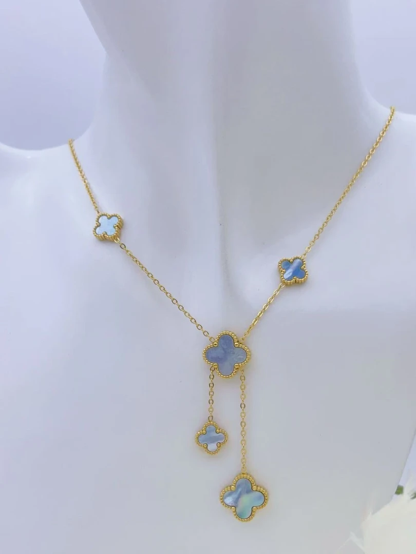 钛钢项链 【Kiss娜】钛钢3755气质经典蓝色贝贝五花流苏