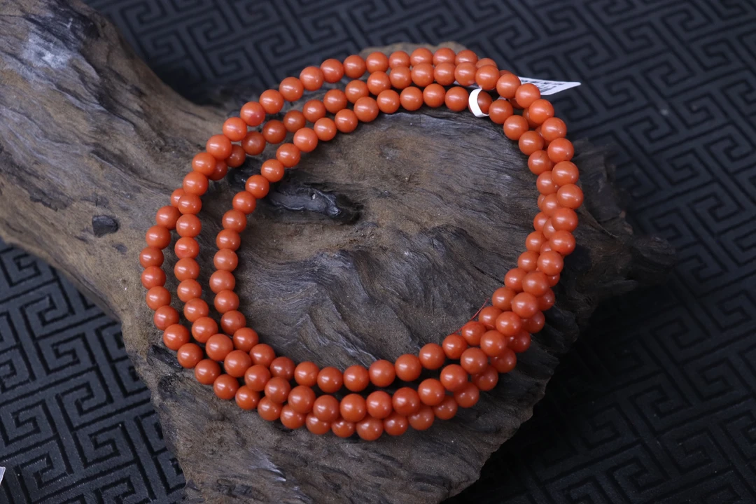 2原矿无优化天然南红保山阿东寨老南红多圈5mm左右手工珠介意慎拍