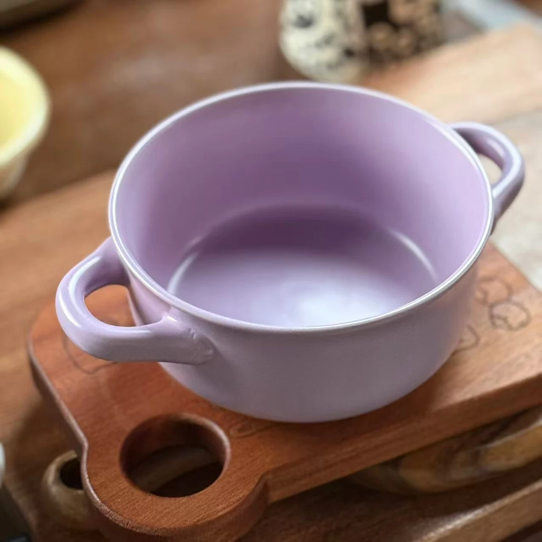 w213 简约陶瓷双耳碗哑光米色泡面碗 微瑕 凑满20发货